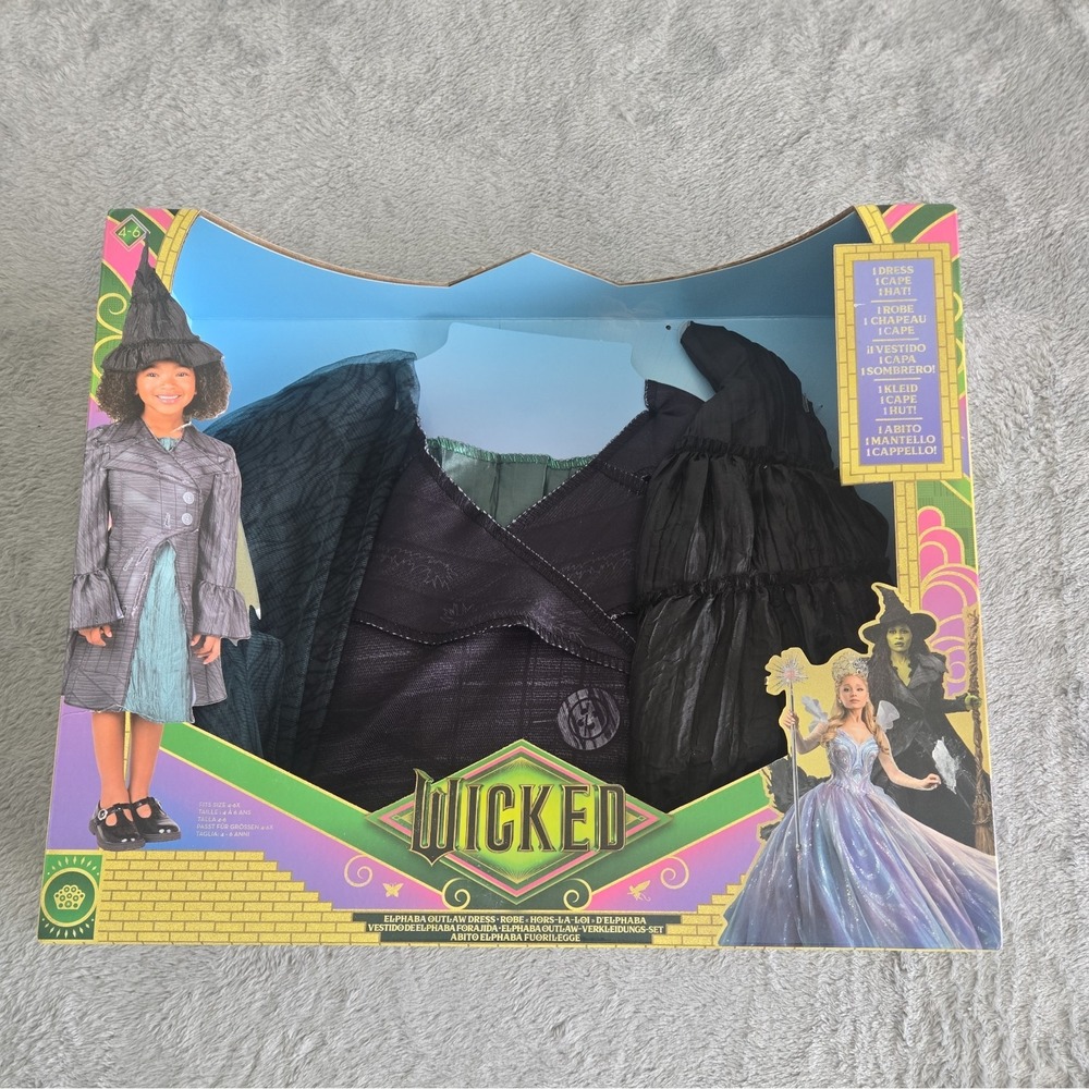 NEW Elphaba Costume With Dress Hat Cape Wicked For Good Movie  Dress Up Size 4-6
